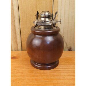 Vintage Primitive Oil Lamp with Wooden Base